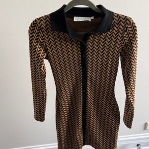 ASTR Long Sleeve Zigzag Dress - Black and Brown